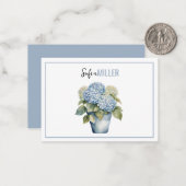 Elegante Minimalistische Blauwe Hortensia Bruiloft Notitiekaartje (Voorkant / Achterkant in situ)