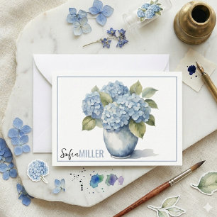 Elegante Minimalistische Blauwe Hortensia Bruiloft Notitiekaartje