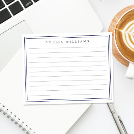 Elegante minimalistische blauwe monogram gelinieer notitiekaartje
