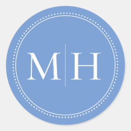 Elegante Minimalistische Blauwe Monogram Stippelra Ronde Sticker