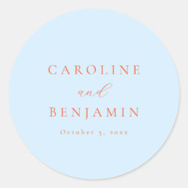 Elegante Minimalistische Blauwe Oranje Kalligrafie Ronde Sticker