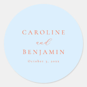 Elegante Minimalistische Blauwe Oranje Kalligrafie Ronde Sticker
