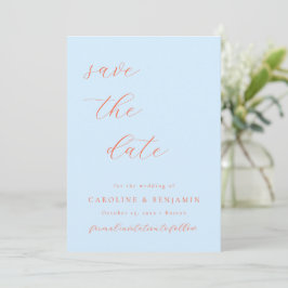 Elegante Minimalistische Blauwe Oranje Kalligrafie Save The Date