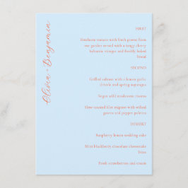Elegante Minimalistische Blauwe Oranje Trouwdag Menu