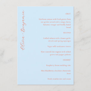 Elegante Minimalistische Blauwe Oranje Trouwdag Menu