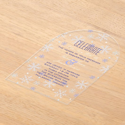 Elegante minimalistische blauwe sneeuwvlok winterb acryl uitnodigingen (Laagn)