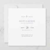 Elegante minimalistische blauwe typografie bruilof save the date (Achterkant)