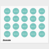 Elegante minimalistische Blauwgroen Monogram stipp Ronde Sticker (Vel)