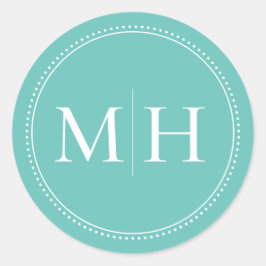 Elegante minimalistische Blauwgroen Monogram stipp Ronde Sticker