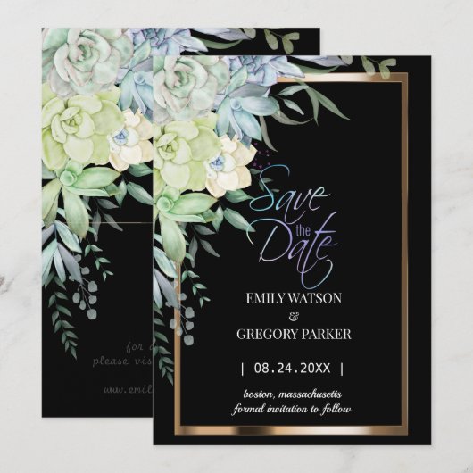 Elegante Minimalistische Bloem Goud Save The Date (Voorkant / Achterkant)