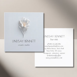 Elegante Minimalistische Bloem Wit Blauw Vierkante Visitekaartje