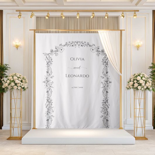 Elegante minimalistische bloemenboog bruiloft acht wandkleed