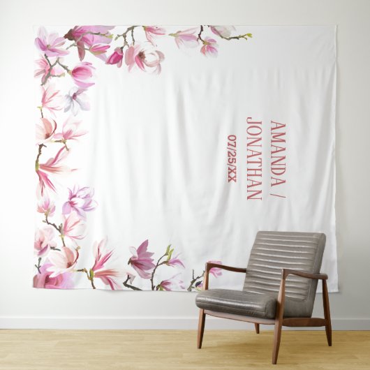 Elegante minimalistische bloemenbruiloft achtergro wandkleed (In Situ (horizontaal))