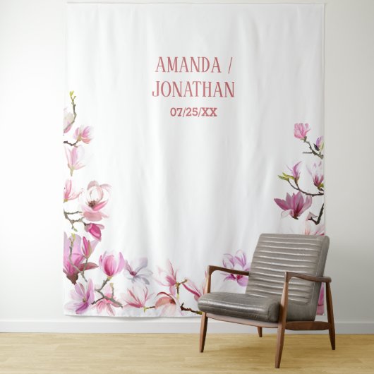 Elegante minimalistische bloemenbruiloft achtergro wandkleed (In situ)