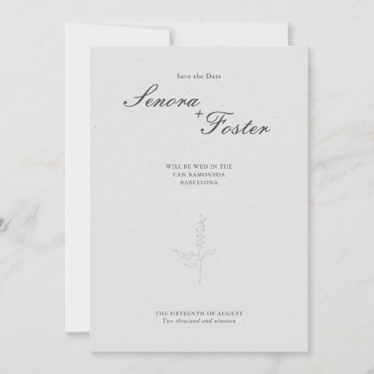 Elegante minimalistische bloemenbruiloft save the date (Voorkant)
