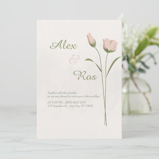 Elegante minimalistische bloemenbruiloft uitnodigi feestdagenkaart (Staand voorkant)