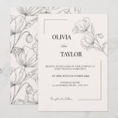 Elegante minimalistische bloemenbruiloft uitnodigi kaart (Voorkant / Achterkant)