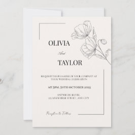 Elegante minimalistische bloemenbruiloft uitnodigi kaart