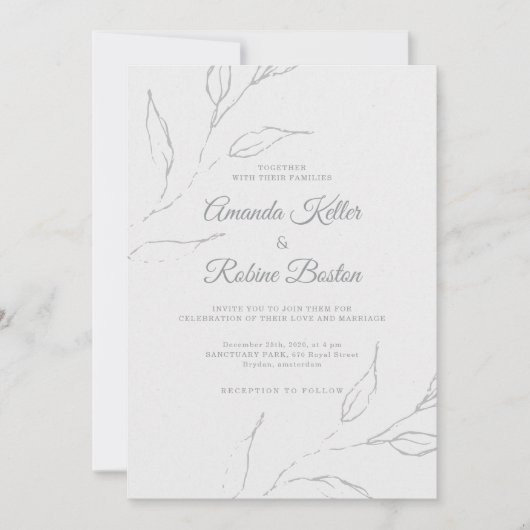 Elegante minimalistische bloemenbruiloft uitnodigi kaart (Voorkant)