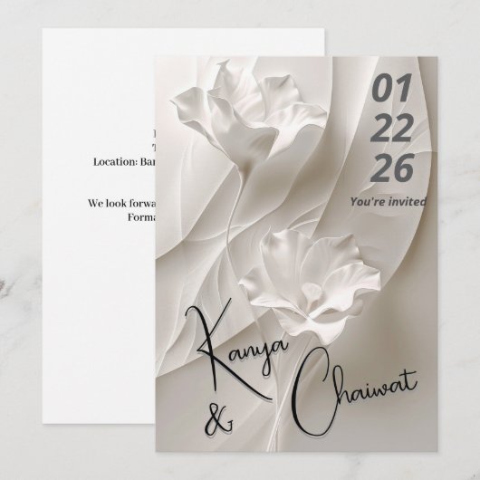 Elegante minimalistische bloemenbruiloft uitnodigi kaart (Voorkant / Achterkant)