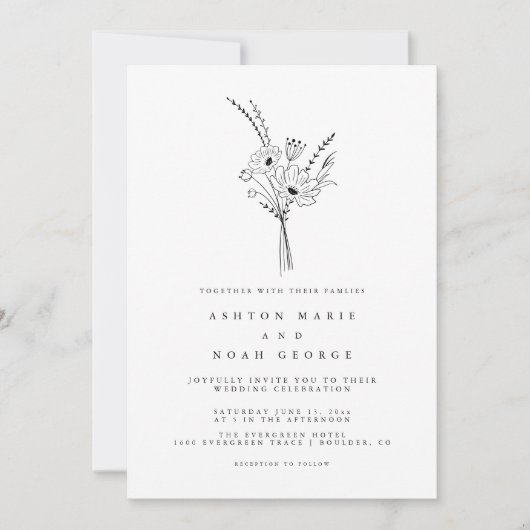 Elegante minimalistische bloemenbruiloft uitnodigi kaart (Voorkant)