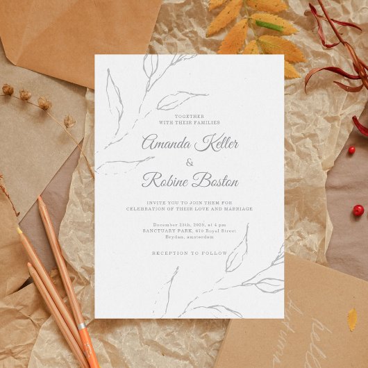 Elegante minimalistische bloemenbruiloft uitnodigi kaart