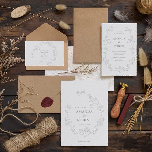 Elegante minimalistische bloemenbruiloft uitnodigi kaart