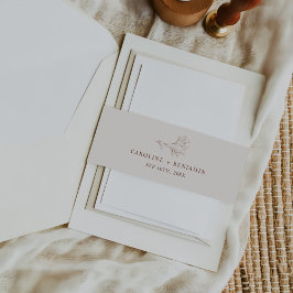 Elegante minimalistische bloemenschets bruiloft uitnodigingen wikkel