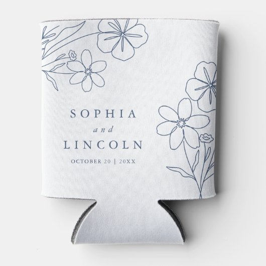 Elegante minimalistische bloementekening bruiloft blikjeskoeler (Voorkant)