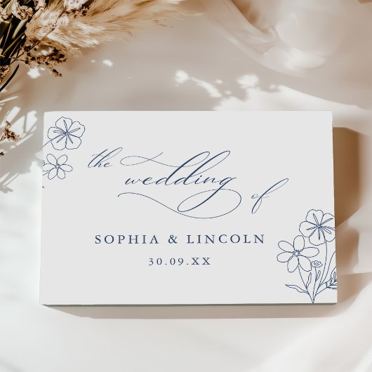 Elegante minimalistische bloementekening bruiloft gastenboek