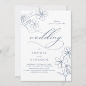 Elegante minimalistische bloementekening bruiloft kaart (Voorkant)