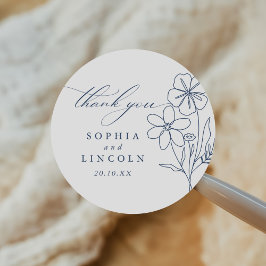 Elegante minimalistische bloementekening bruiloft ronde sticker