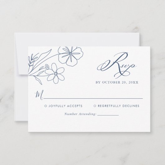 Elegante minimalistische bloementekening bruiloft RSVP kaartje (Voorkant)