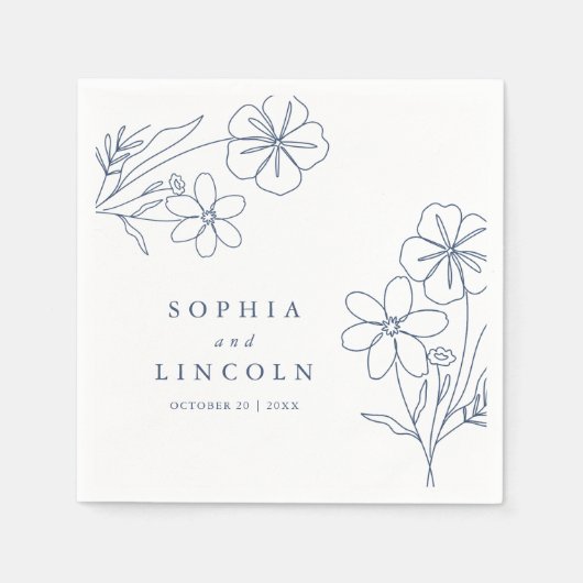 Elegante minimalistische bloementekening bruiloft servet (Voorkant)