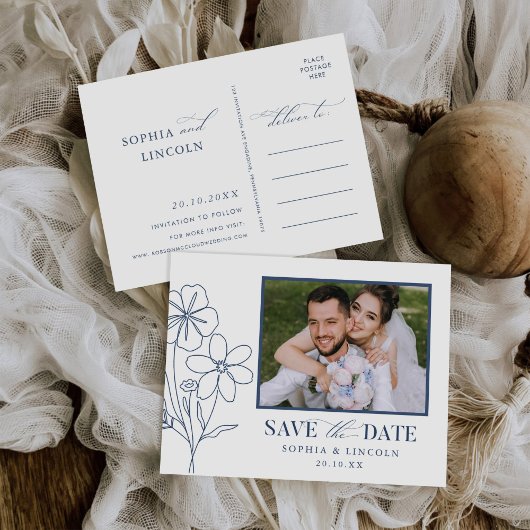 Elegante minimalistische bloementekening bruiloft uitnodiging briefkaart