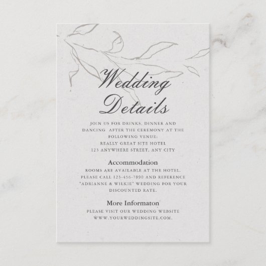 Elegante Minimalistische Bloemige Bruiloft Informatiekaartje (Voorkant)