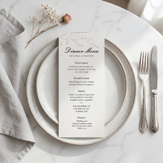 Elegante Minimalistische Bloemige Bruiloft Menu