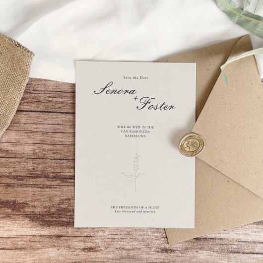 Elegante Minimalistische Bloemige Bruiloft Save The Date