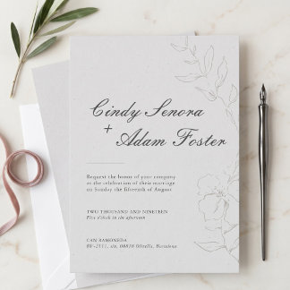 Elegante Minimalistische Bloemige Trouwuitnodiging Kaart