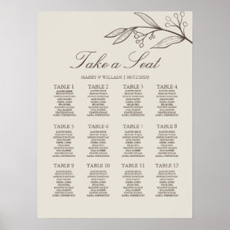 Elegante Minimalistische Bloemige Trouwzaalstoelin Poster