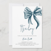 Elegante minimalistische Blue Bow Boy Baby shower Kaart (Voorkant)