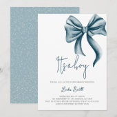 Elegante minimalistische Blue Bow Boy Baby shower Kaart (Voorkant / Achterkant)
