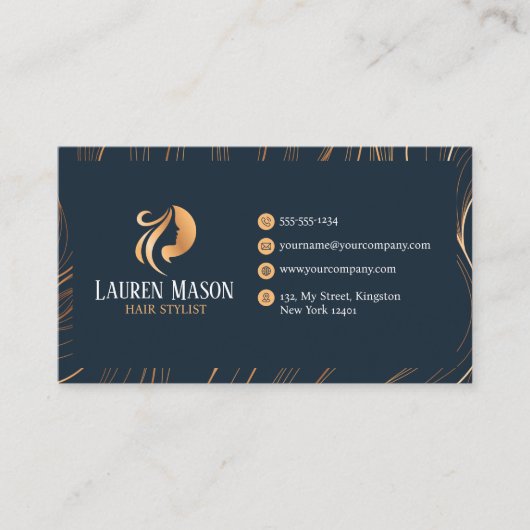 Elegante minimalistische Blue Gold Haarstylist Sal Visitekaartje (Voorkant)