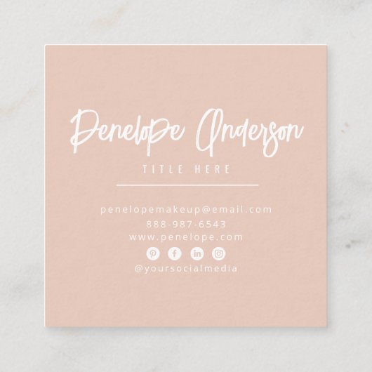 Elegante minimalistische blush roze boho chique mo vierkante visitekaartje (Achterkant)