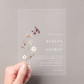 Elegante minimalistische Boho bloemenbruiloft Acryl Uitnodigingen (Insitu (Draagbaar))