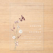 Elegante minimalistische Boho bloemenbruiloft Acryl Uitnodigingen (Voorkant)