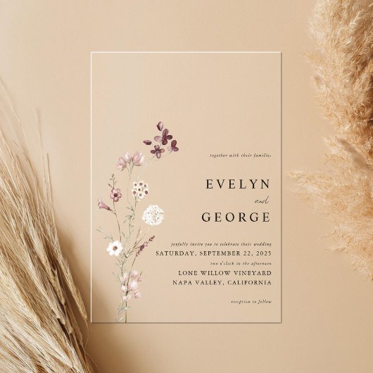 Elegante minimalistische Boho bloemenbruiloft Acryl Uitnodigingen