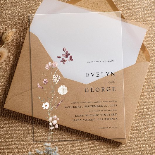 Elegante minimalistische Boho bloemenbruiloft Acryl Uitnodigingen