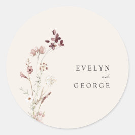 Elegante minimalistische Boho bloemenbruiloft Ronde Sticker