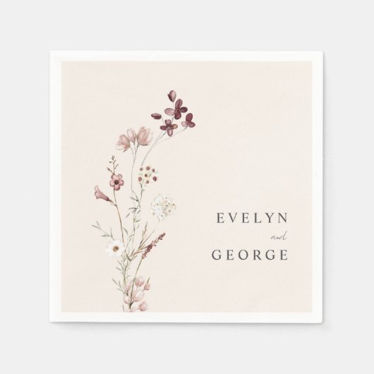 Elegante minimalistische Boho bloemenbruiloft Servet (Voorkant)